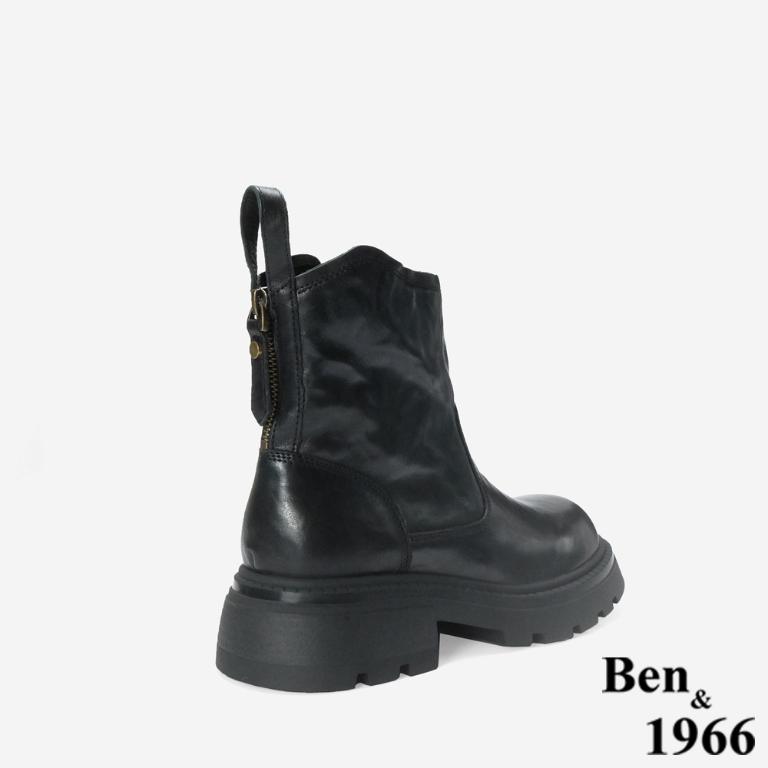 Ben&1966 高級水洗牛皮皺感率性簡約短靴-黑(247121)