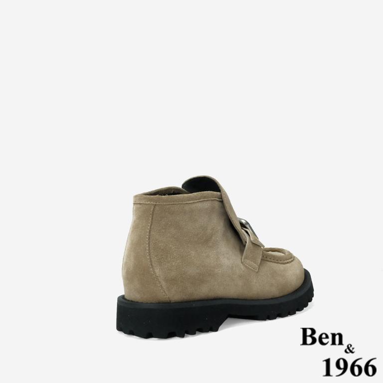 Ben&1966 高級牛皮方釦個性時尚踝靴-卡其(247022)