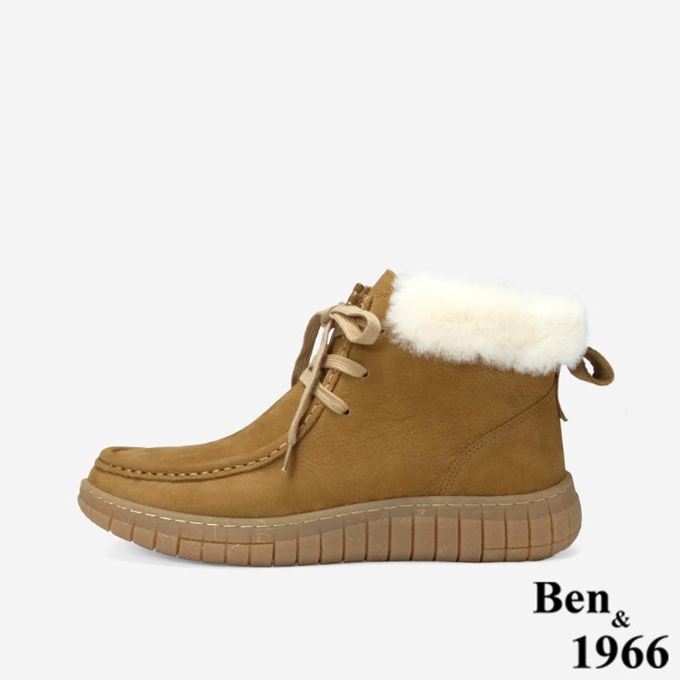 Ben&1966質感磨砂牛皮可愛毛絨舒適小短靴-橄欖綠(247011)