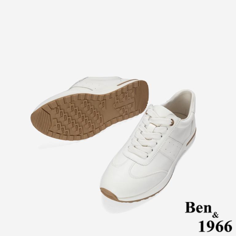 Ben&1966 高級牛皮撞色舒適厚底休閒鞋-米白(248062)