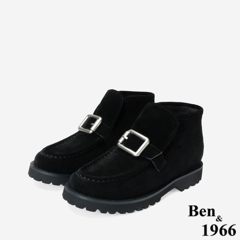 Ben&1966 高級牛皮方釦個性時尚踝靴-黑(247021)