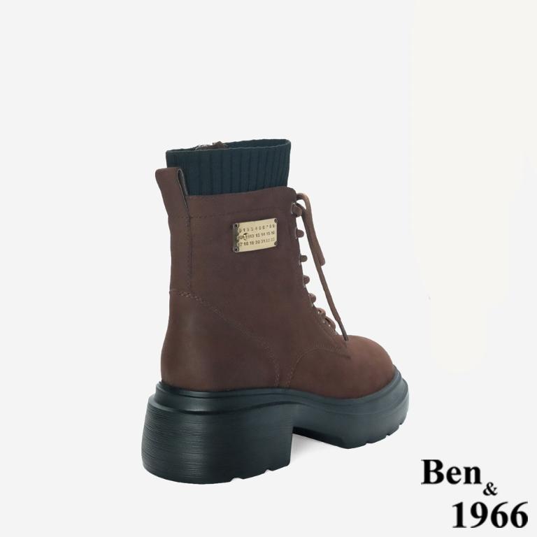 Ben&1966 高級羊磨砂皮造型金釦個性綁帶短靴-咖啡(247112)