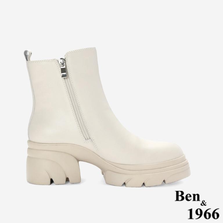 Ben&1966 高級頭層牛皮素面厚底短靴-米白(247102)