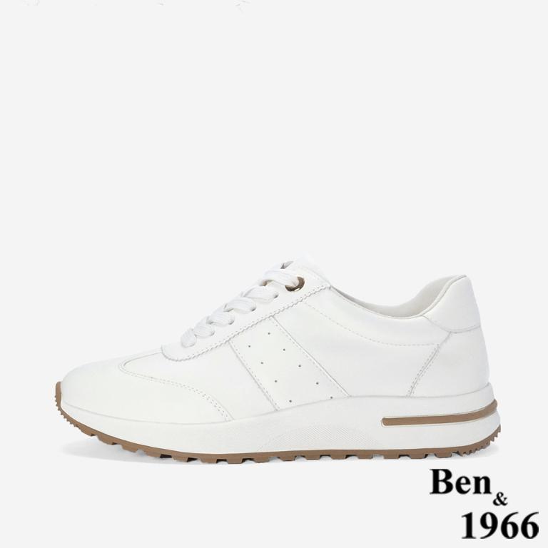 Ben&1966 高級牛皮撞色舒適厚底休閒鞋-米白(248062)