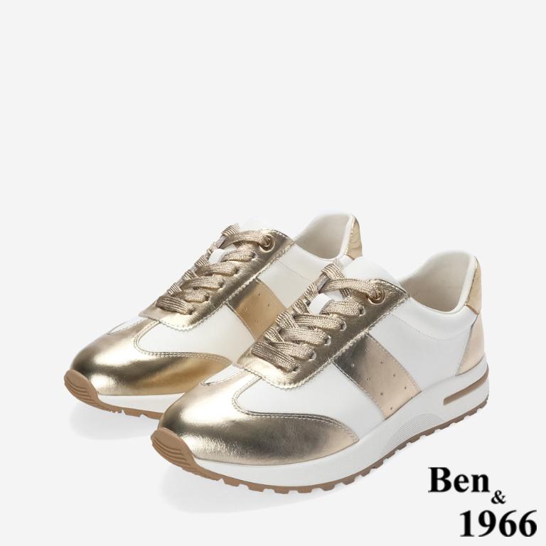 Ben&1966 高級牛皮撞色舒適厚底休閒鞋-金(248061)