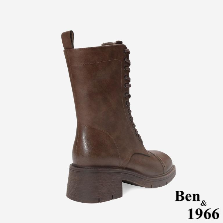 Ben&1966 高級頭層牛皮氣質英倫風綁帶短靴-咖啡(247172)