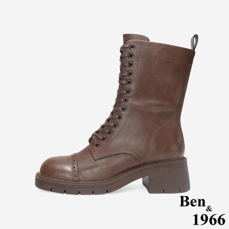 Ben&1966 高級頭層牛皮氣質英倫風綁帶短靴-咖啡(247172)