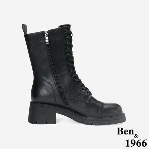 Ben&1966 高級頭層牛皮氣質英倫風綁帶短靴-黑(247171)