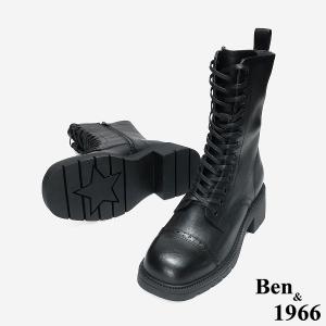 Ben&1966 高級頭層牛皮氣質英倫風綁帶短靴-黑(247171)
