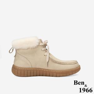 Ben&1966 質感磨砂牛皮可愛毛絨舒適小短靴-杏(247012)