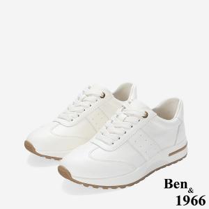 Ben&1966 高級牛皮撞色舒適厚底休閒鞋-米白(248062)