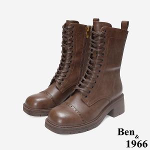 Ben&1966 高級頭層牛皮氣質英倫風綁帶短靴-咖啡(247172)