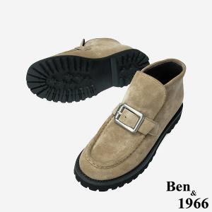 Ben&1966 高級牛皮方釦個性時尚踝靴-卡其(247022)