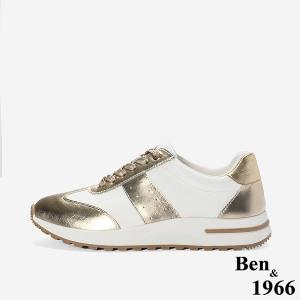 Ben&1966 高級牛皮撞色舒適厚底休閒鞋-金(248061)