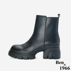 Ben&1966 高級頭層牛皮素面厚底短靴-黑(247101)