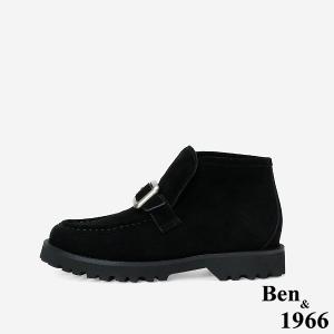 Ben&1966 高級牛皮方釦個性時尚踝靴-黑(247021)