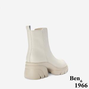 Ben&1966 高級頭層牛皮素面厚底短靴-米白(247102)