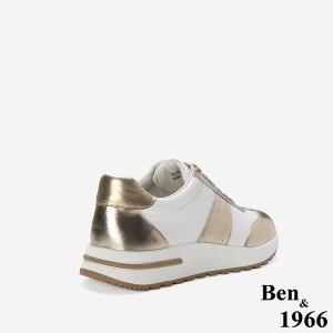 Ben&1966 高級牛皮撞色舒適厚底休閒鞋-金(248061)