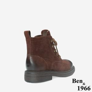 Ben&1966 高級牛皮復古打蠟綁帶個性短靴-咖啡(247031)