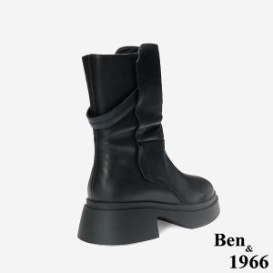 Ben&1966 高級頭層牛皮抓皺設計時尚短靴-黑(247161)