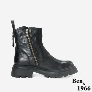Ben&1966 高級水洗牛皮皺感率性簡約短靴-黑(247121)
