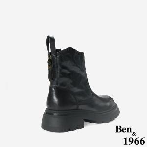 Ben&1966 高級水洗牛皮皺感率性簡約短靴-黑(247121)