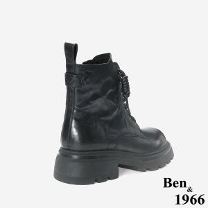 Ben&1966 高級水洗牛皮皺感中性綁帶短靴-黑(247131)