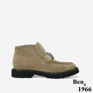 Ben&1966 高級牛皮方釦個性時尚踝靴-卡其(247022)
