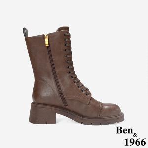 Ben&1966 高級頭層牛皮氣質英倫風綁帶短靴-咖啡(247172)