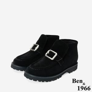 Ben&1966 高級牛皮方釦個性時尚踝靴-黑(247021)