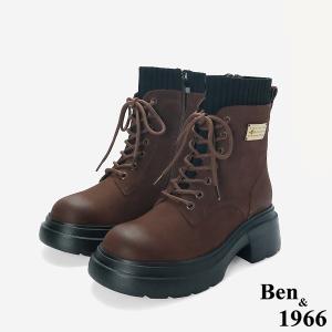 Ben&1966 高級羊磨砂皮造型金釦個性綁帶短靴-咖啡(247112)