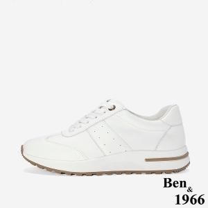 Ben&1966 高級牛皮撞色舒適厚底休閒鞋-米白(248062)