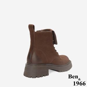 Ben&1966 高級羊磨砂皮造型鞋舌個性綁帶短靴-咖啡(247152)