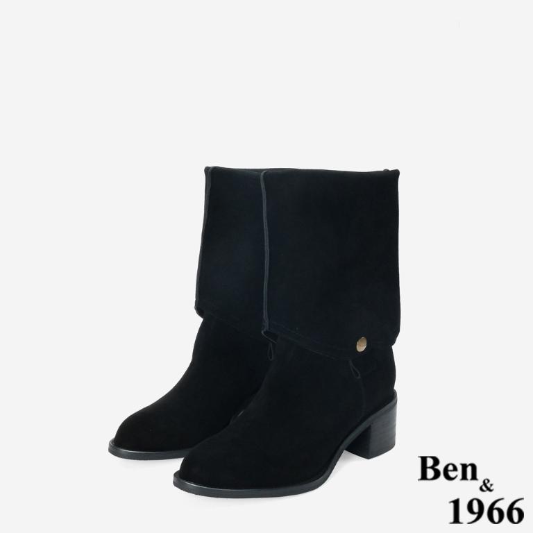 Ben&1966 高級牛皮時尚兩穿粗跟尖頭長靴-黑(247141)