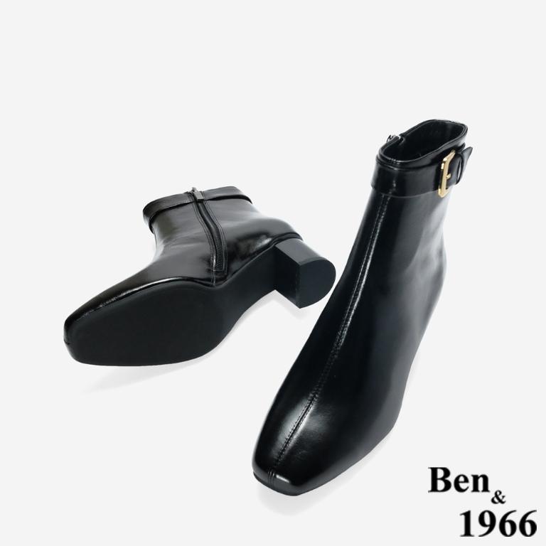 Ben&1966 高級牛油皮個性時尚裸靴-黑(247181)