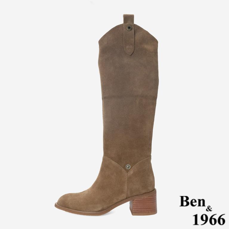 Ben&1966 高級牛皮時尚兩穿粗跟尖頭長靴-卡其(247142)