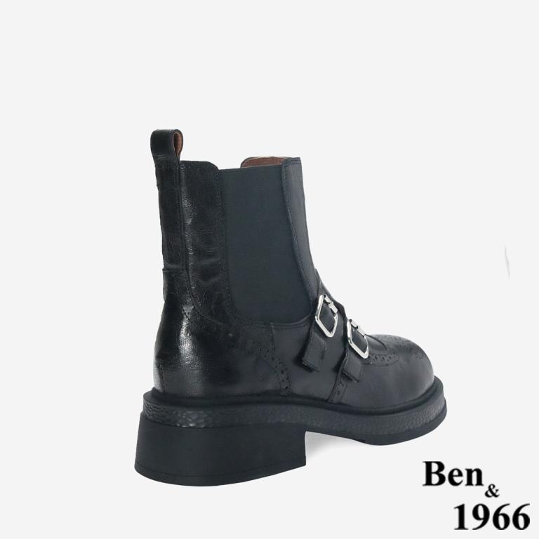 Ben&1966 高級植鞣羊皮沖孔造型短靴-黑(247191)