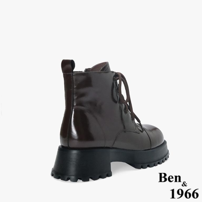 Ben&1966 高級牛油皮個性綁帶時尚短靴-咖啡(247092)
