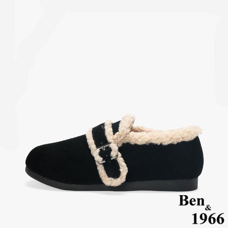 Ben&1966 高級牛皮可愛絨毛包鞋-黑(248321)