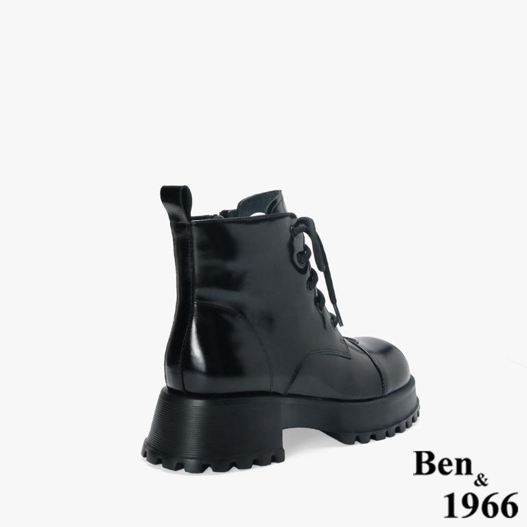 Ben&1966 高級牛油皮個性綁帶時尚短靴-黑(247091)