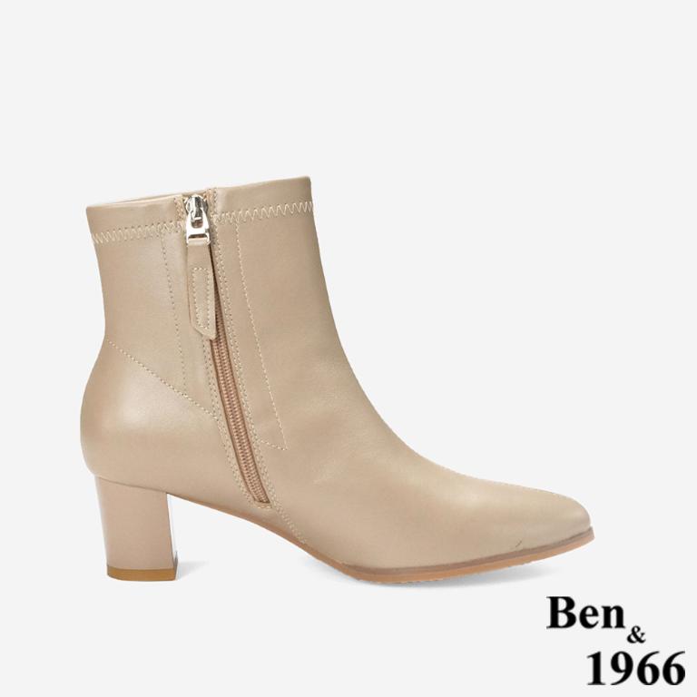 Ben&1966 高級彈力羊皮尖頭個性短靴-杏(247052)