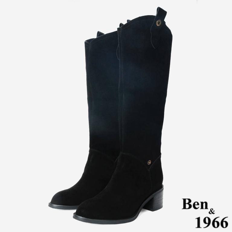 Ben&1966 高級牛皮時尚兩穿粗跟尖頭長靴-黑(247141)