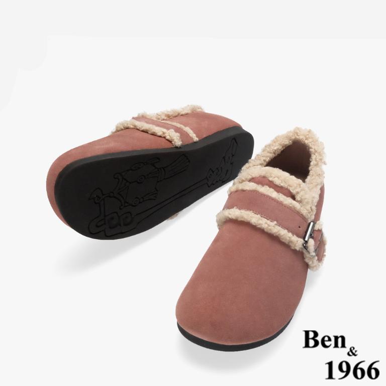 Ben&1966 高級牛皮可愛絨毛包鞋-珊瑚粉(248322)