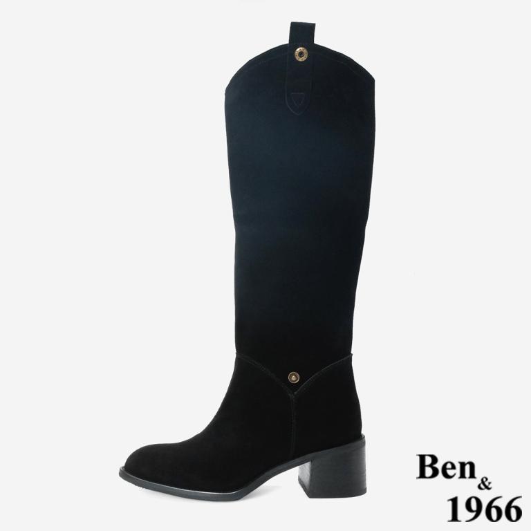 Ben&1966 高級牛皮時尚兩穿粗跟尖頭長靴-黑(247141)