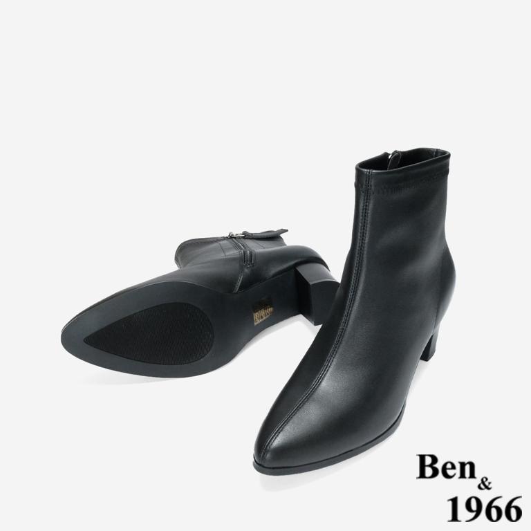 Ben&1966 高級彈力羊皮尖頭個性短靴-黑(247051)