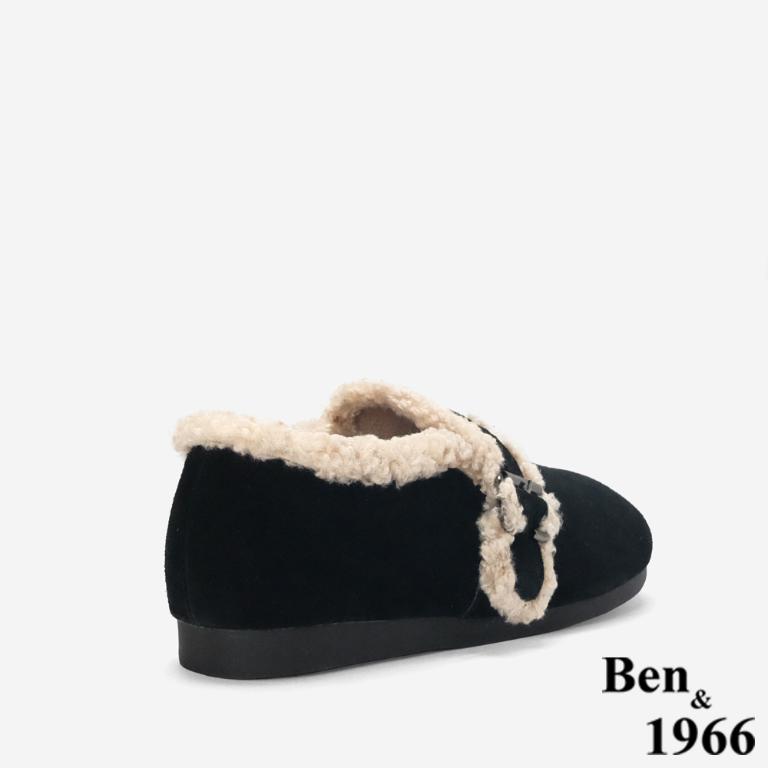 Ben&1966 高級牛皮可愛絨毛包鞋-黑(248321)