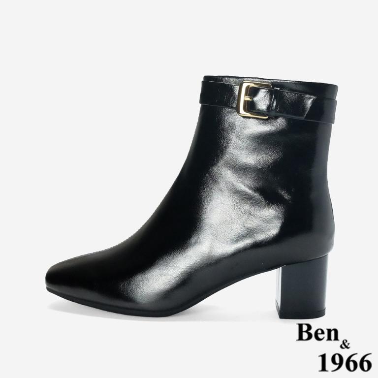 Ben&1966 高級牛油皮個性時尚裸靴-黑(247181)
