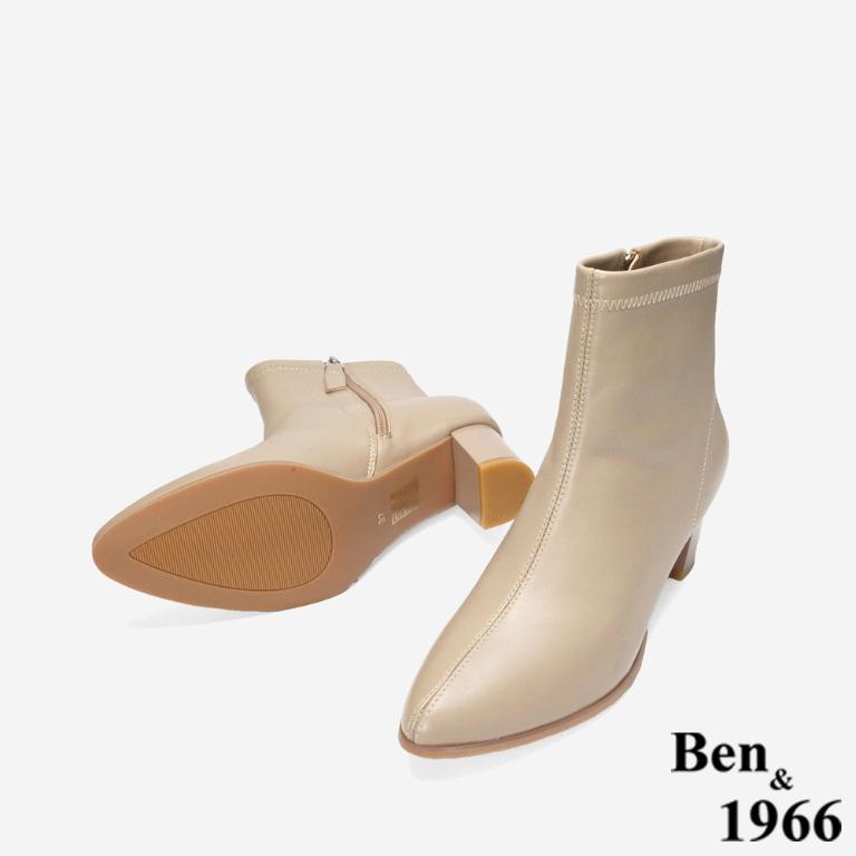 Ben&1966 高級彈力羊皮尖頭個性短靴-杏(247052)