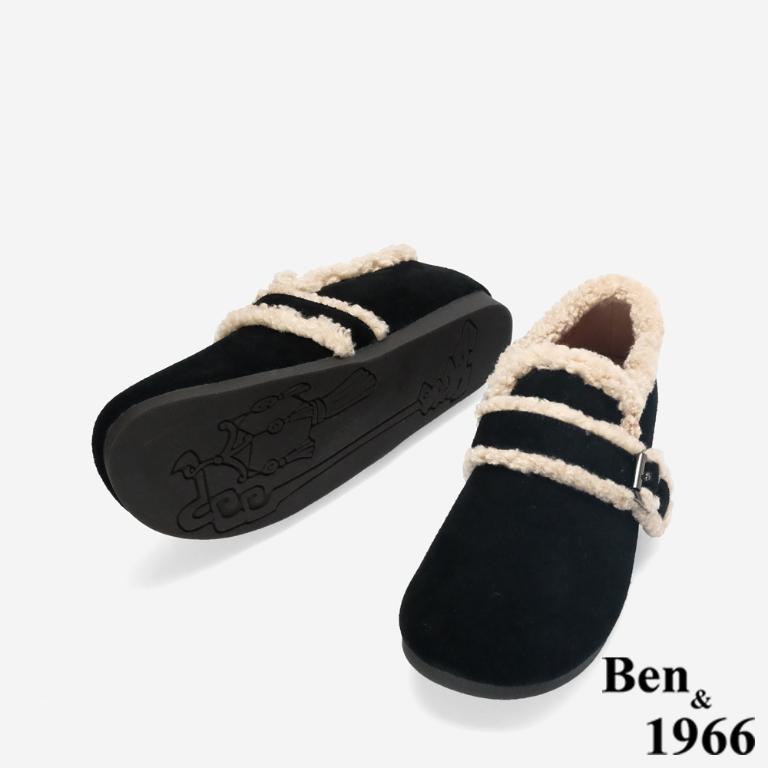 Ben&1966 高級牛皮可愛絨毛包鞋-黑(248321)