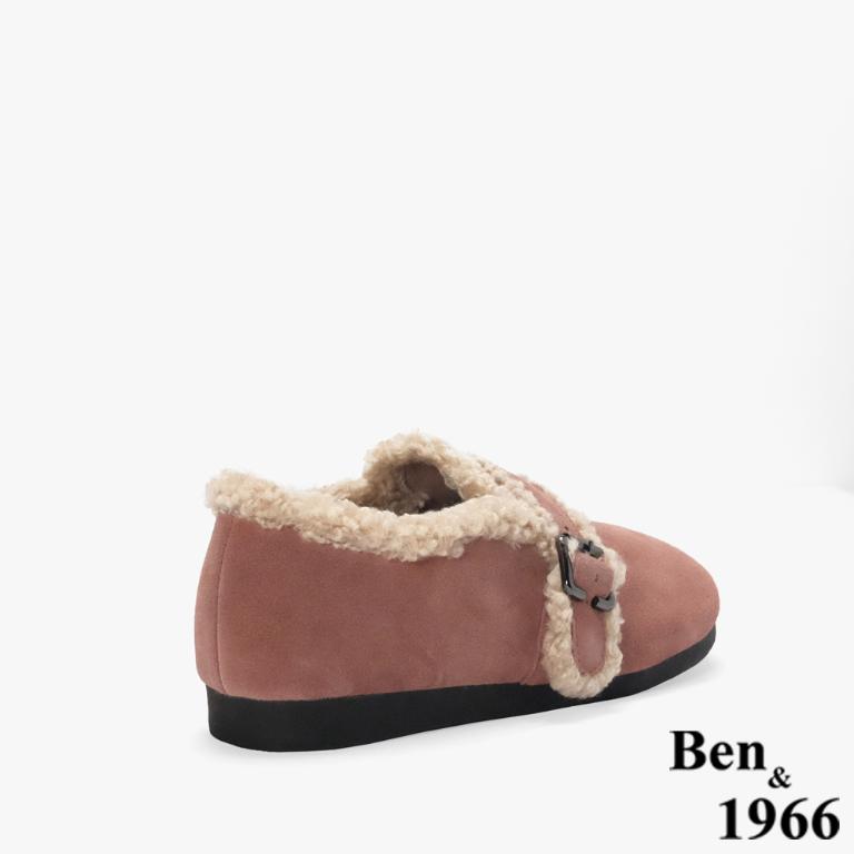Ben&1966 高級牛皮可愛絨毛包鞋-珊瑚粉(248322)